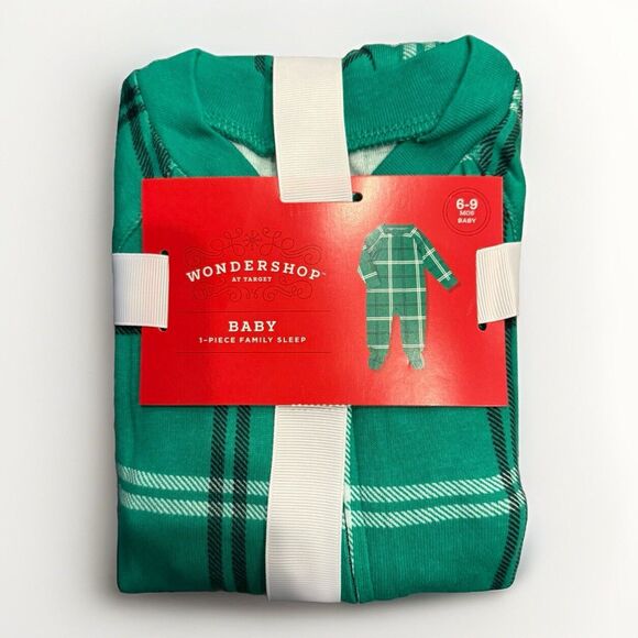 Wondershop Infant Baby Green Plaid Cozy Comfy One Piece Footed Zip Pajamas NEW! - Picture 3 of 7